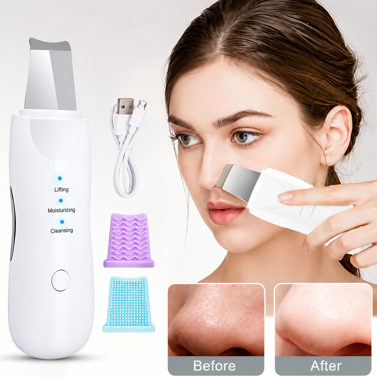 Ultrasonic Leather Shovel Machine For Facial Skin Scrubber Lifting Moisturizing & Cleansing Skin Dirt Blackhead Remover Peeling Tool